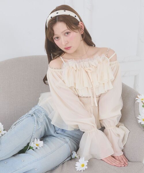 MAJESTIC LEGON（マジェスティックレゴン）の「チェーン付きシアーフリルブラウス（シャツ/ブラウス・レディース・アイボリー/ピンク/グレー/ミント・MEDIUM）」の14枚目の写真