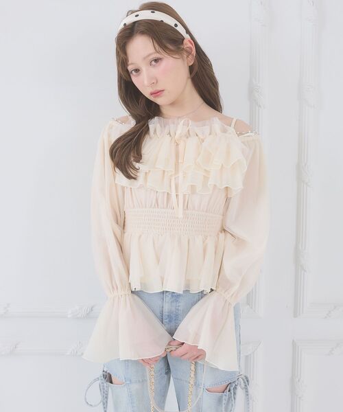 MAJESTIC LEGON（マジェスティックレゴン）の「チェーン付きシアーフリルブラウス（シャツ/ブラウス・レディース・アイボリー/ピンク/グレー/ミント・MEDIUM）」の16枚目の写真