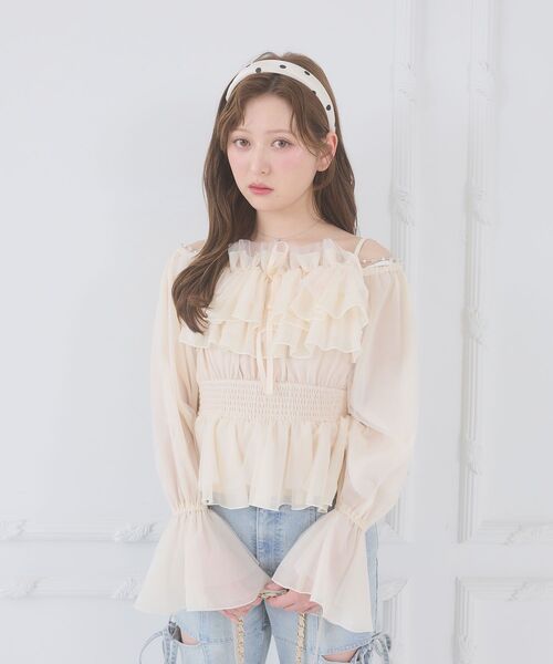 MAJESTIC LEGON（マジェスティックレゴン）の「チェーン付きシアーフリルブラウス（シャツ/ブラウス・レディース・アイボリー/ピンク/グレー/ミント・MEDIUM）」の17枚目の写真