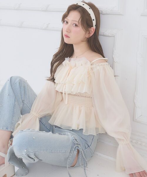 MAJESTIC LEGON（マジェスティックレゴン）の「チェーン付きシアーフリルブラウス（シャツ/ブラウス・レディース・アイボリー/ピンク/グレー/ミント・MEDIUM）」の18枚目の写真