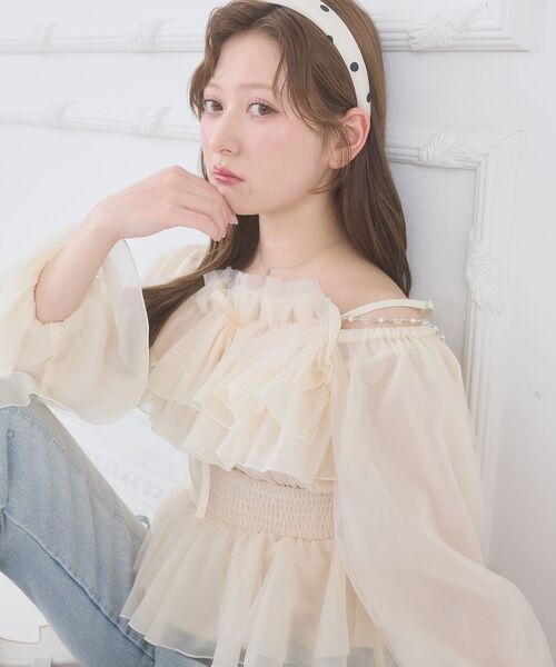 MAJESTIC LEGON（マジェスティックレゴン）の「チェーン付きシアーフリルブラウス（シャツ/ブラウス・レディース・アイボリー/ピンク/グレー/ミント・MEDIUM）」の19枚目の写真