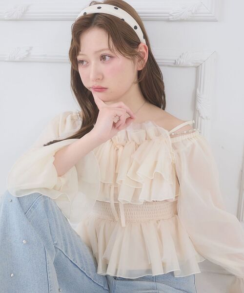 MAJESTIC LEGON（マジェスティックレゴン）の「チェーン付きシアーフリルブラウス（シャツ/ブラウス・レディース・アイボリー/ピンク/グレー/ミント・MEDIUM）」の20枚目の写真