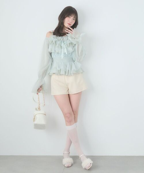 MAJESTIC LEGON（マジェスティックレゴン）の「チェーン付きシアーフリルブラウス（シャツ/ブラウス・レディース・アイボリー/ピンク/グレー/ミント・MEDIUM）」の21枚目の写真