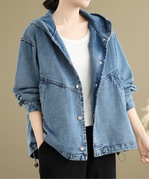 LUCPY（ラクピー）の「フード付き オーバーサイズ デニムジャケット（デニムジャケット）」