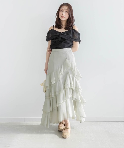 RANDA(ランダ)の「チュールオフショルダートップス(Tシャツ/カットソー・レディース・イエロー/ブラック/ホワイト・FREE)」の9枚目の写真