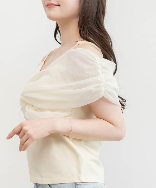 RANDA(ランダ)の「チュールオフショルダートップス(Tシャツ/カットソー・レディース・イエロー/ブラック/ホワイト・FREE)」の10枚目の写真