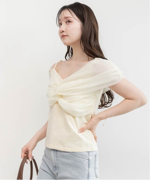 RANDA(ランダ)の「チュールオフショルダートップス(Tシャツ/カットソー・レディース・イエロー/ブラック/ホワイト・FREE)」の11枚目の写真