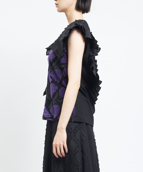 gomme（ゴム）の「チューリップフリルＴ（Tシャツ/カットソー・レディース・ブラック/ホワイト・MEDIUM）」の10枚目の写真