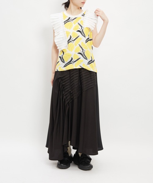 gomme（ゴム）の「チューリップフリルＴ（Tシャツ/カットソー・レディース・ブラック/ホワイト・MEDIUM）」の7枚目の写真