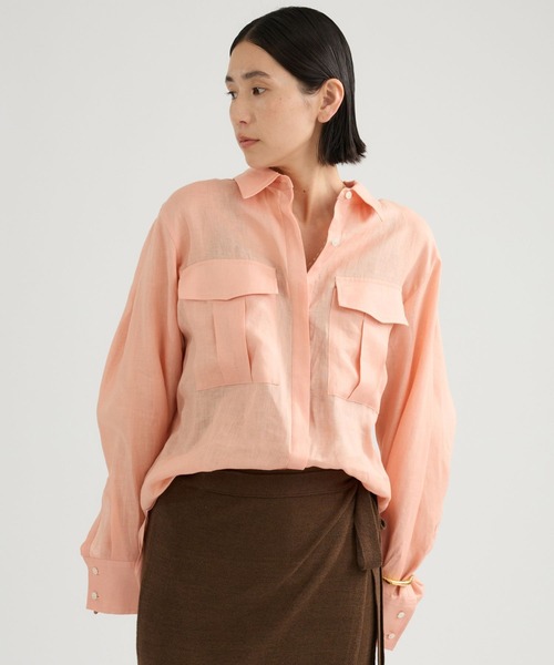 Chaos（カオス）の「Chaos(カオス)/ミュラリネンシャツ（シャツ/ブラウス・レディース・ダークブラウン/コーラル・FREE）」の2枚目の写真