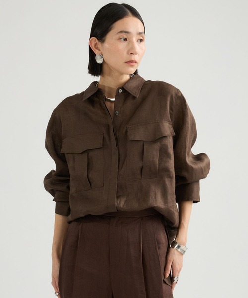 Chaos（カオス）の「Chaos(カオス)/ミュラリネンシャツ（シャツ/ブラウス・レディース・ダークブラウン/コーラル・FREE）」の3枚目の写真