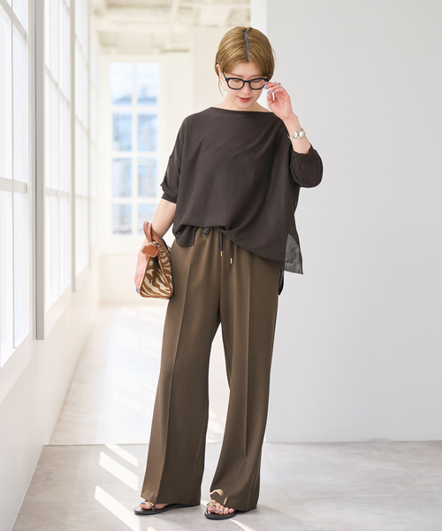 Spick & Span（スピックアンドスパン）の「《接触冷感》ICE FINE 5分袖ボートネックニット（ニット/セーター・レディース・ブラウン/オレンジ/ネイビー/ベージュ・FREE）」の5枚目の写真
