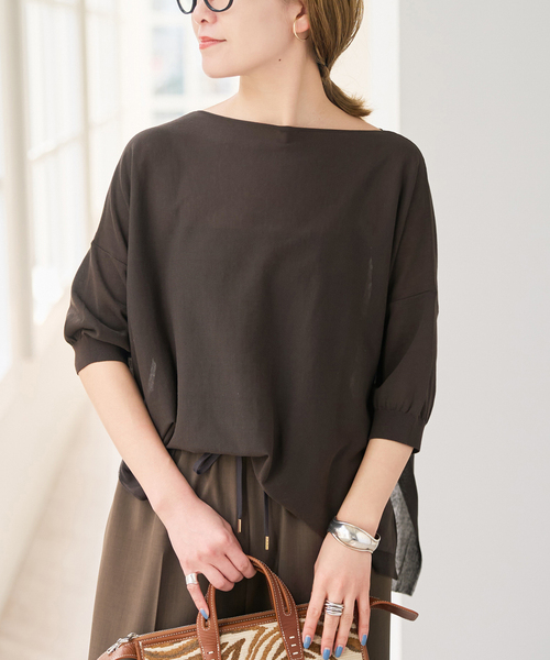 Spick & Span（スピックアンドスパン）の「《接触冷感》ICE FINE 5分袖ボートネックニット（ニット/セーター・レディース・ブラウン/オレンジ/ネイビー/ベージュ・FREE）」の8枚目の写真