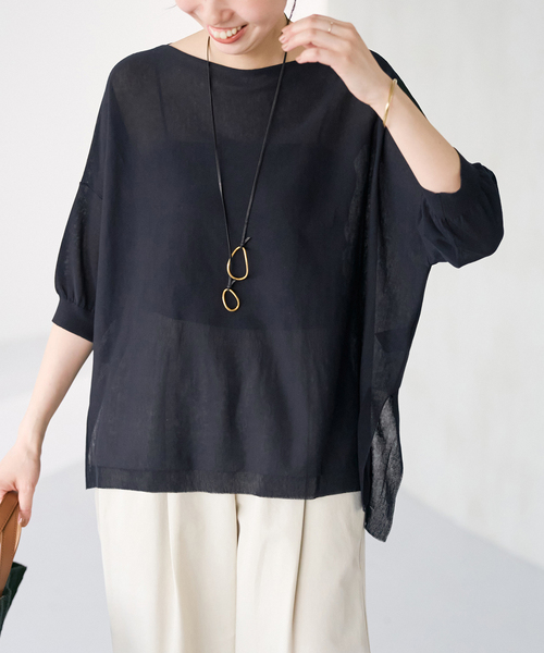 Spick & Span（スピックアンドスパン）の「《接触冷感》ICE FINE 5分袖ボートネックニット（ニット/セーター・レディース・ブラウン/オレンジ/ネイビー/ベージュ・FREE）」の20枚目の写真