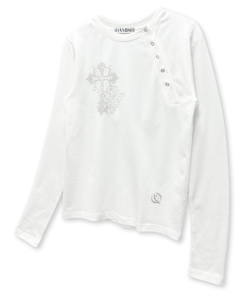 DAMISH(ダミシュ)の「ヴィンテージクロスアシンメトリーボタンロングスリーブ_アイボリー(Tシャツ/カットソー・レディース・アイボリー・FREE)」の1枚目の写真