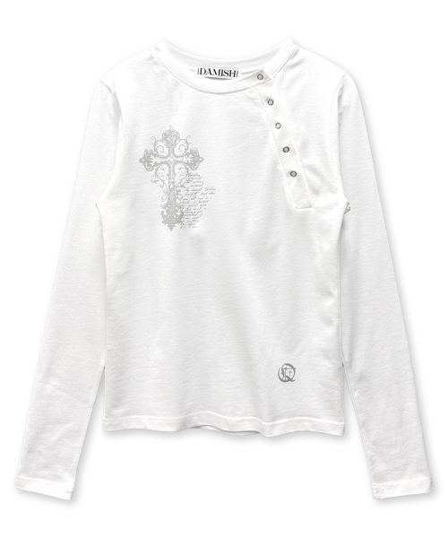 DAMISH(ダミシュ)の「ヴィンテージクロスアシンメトリーボタンロングスリーブ_アイボリー(Tシャツ/カットソー・レディース・アイボリー・FREE)」の2枚目の写真