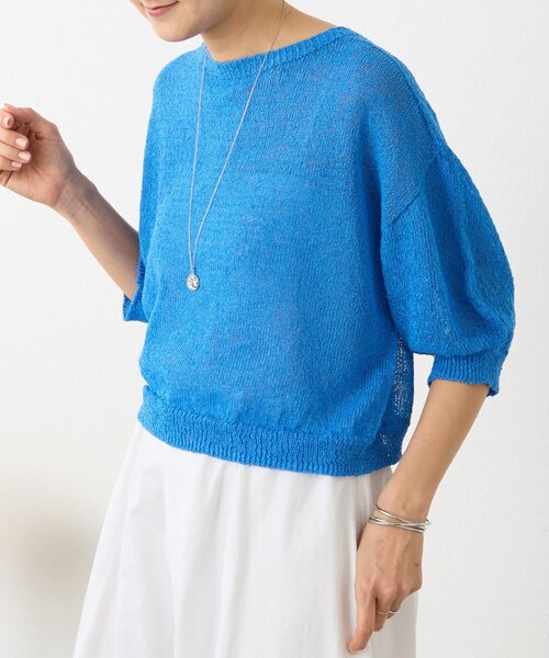 BEARDSLEY（ビアズリー）の「ペーパーヤーン前後ニット（ニット/セーター・レディース・ブルー/ピンク・FREE）」の2枚目の写真