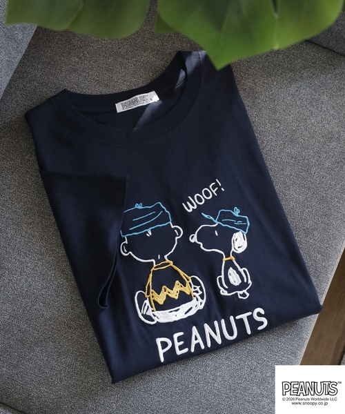 PEANUTS(ピーナッツ)の「PEANUTS刺繍Tシャツ 半袖(Tシャツ/カットソー・レディース・ネイビー/オートミール/杢グレー/オフホワイト/ブルーグレー/ブラック・LL/L/M)」の6枚目の写真