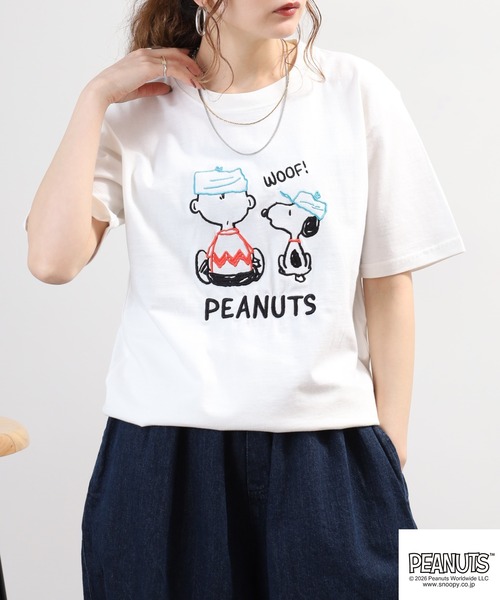PEANUTS(ピーナッツ)の「PEANUTS刺繍Tシャツ 半袖(Tシャツ/カットソー・レディース・ネイビー/オートミール/杢グレー/オフホワイト/ブルーグレー/ブラック・LL/L/M)」の20枚目の写真