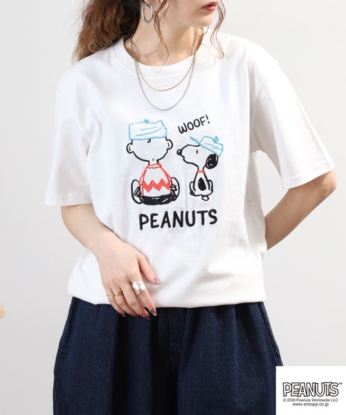 PEANUTS(ピーナッツ)の「PEANUTS刺繍Tシャツ 半袖(Tシャツ/カットソー・レディース・ネイビー/オートミール/杢グレー/オフホワイト/ブルーグレー/ブラック・LL/L/M)」の21枚目の写真