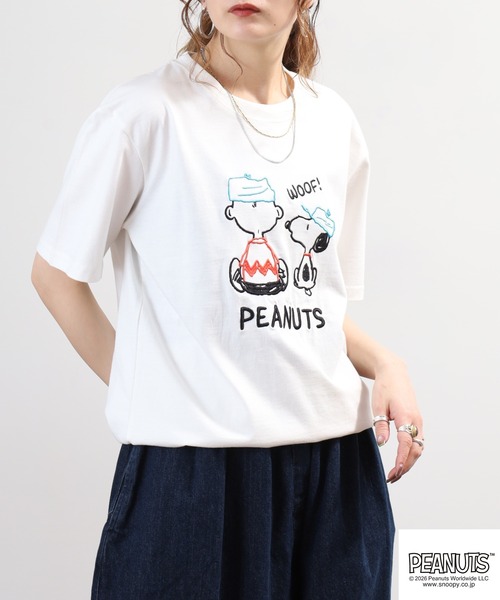 PEANUTS(ピーナッツ)の「PEANUTS刺繍Tシャツ 半袖(Tシャツ/カットソー・レディース・ネイビー/オートミール/杢グレー/オフホワイト/ブルーグレー/ブラック・LL/L/M)」の22枚目の写真
