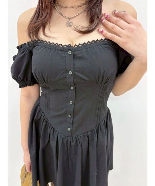EVRIS(エヴリス)の「パフスリーブレースドッキングミニワンピース(ワンピース・レディース・ブラック/その他1/グリーン・FREE)」の19枚目の写真