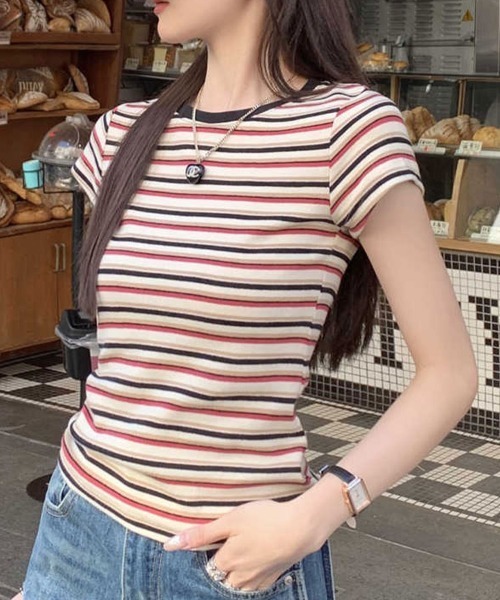 Flugge(フラッジー)の「マルチボーダーミニT(Tシャツ/カットソー・レディース・レッド/ブルー・LARGE/MEDIUM)」の2枚目の写真