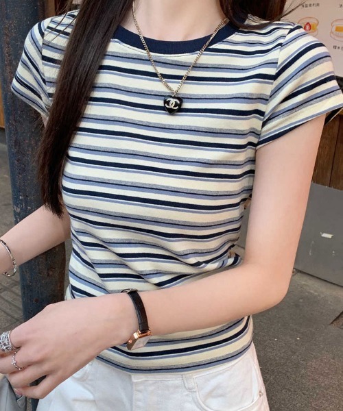 Flugge(フラッジー)の「マルチボーダーミニT(Tシャツ/カットソー・レディース・レッド/ブルー・LARGE/MEDIUM)」の6枚目の写真