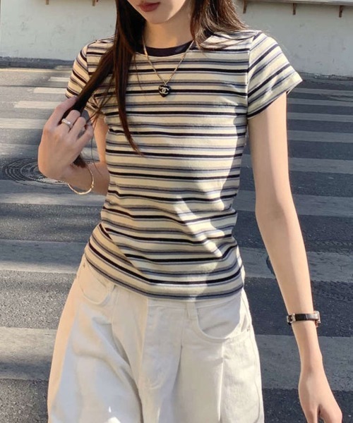 Flugge(フラッジー)の「マルチボーダーミニT(Tシャツ/カットソー・レディース・レッド/ブルー・LARGE/MEDIUM)」の13枚目の写真