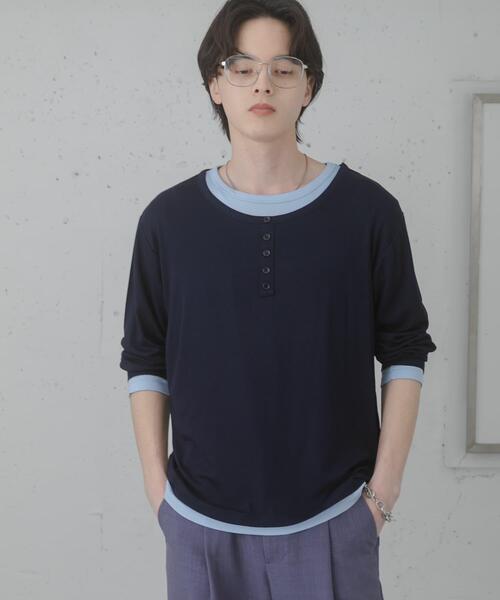 セール】フェイクレイヤードロングTシャツ（Tシャツ/カットソー