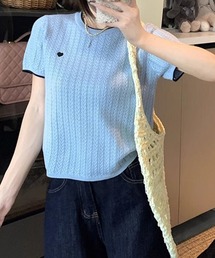 ポイント刺繍半袖ニット