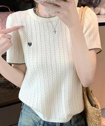 ポイント刺繍半袖ニット