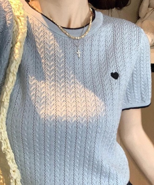 mielu(ミエル)の「ポイント刺繍半袖ニット(ニット/セーター・レディース・アイボリー/グレー/ホワイト/ブルー/ブラック・FREE)」の8枚目の写真