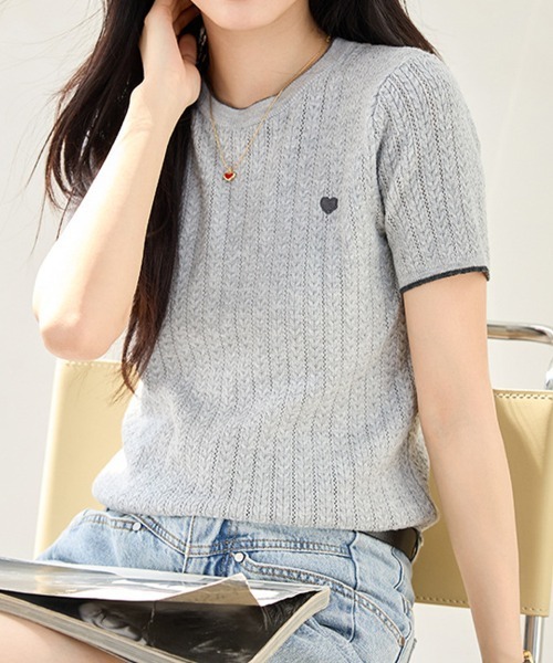 mielu(ミエル)の「ポイント刺繍半袖ニット(ニット/セーター・レディース・アイボリー/グレー/ホワイト/ブルー/ブラック・FREE)」の10枚目の写真