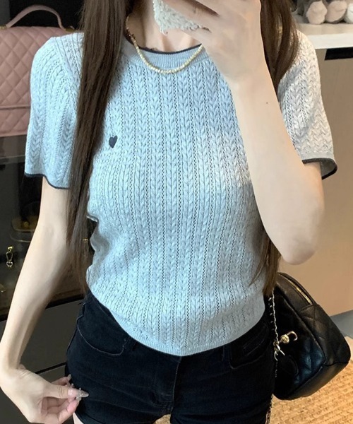 mielu(ミエル)の「ポイント刺繍半袖ニット(ニット/セーター・レディース・アイボリー/グレー/ホワイト/ブルー/ブラック・FREE)」の13枚目の写真