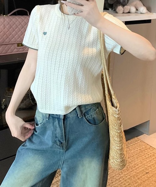 mielu(ミエル)の「ポイント刺繍半袖ニット(ニット/セーター・レディース・アイボリー/グレー/ホワイト/ブルー/ブラック・FREE)」の15枚目の写真
