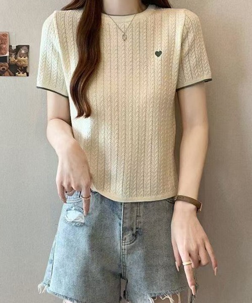 mielu(ミエル)の「ポイント刺繍半袖ニット(ニット/セーター・レディース・アイボリー/グレー/ホワイト/ブルー/ブラック・FREE)」の17枚目の写真
