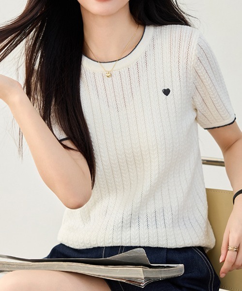 mielu(ミエル)の「ポイント刺繍半袖ニット(ニット/セーター・レディース・アイボリー/グレー/ホワイト/ブルー/ブラック・FREE)」の21枚目の写真