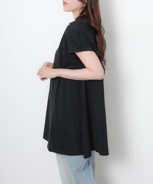 Riberry（リベリー）の「【接触冷感】ミドル丈コットンフレアTシャツ（Tシャツ/カットソー・レディース・オフホワイト/チャコールグレー/ブラック・MEDIUM）」の9枚目の写真