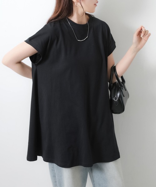 Riberry（リベリー）の「【接触冷感】ミドル丈コットンフレアTシャツ（Tシャツ/カットソー・レディース・オフホワイト/チャコールグレー/ブラック・MEDIUM）」の8枚目の写真