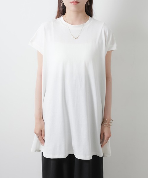 Riberry（リベリー）の「【接触冷感】ミドル丈コットンフレアTシャツ（Tシャツ/カットソー・レディース・オフホワイト/チャコールグレー/ブラック・MEDIUM）」の20枚目の写真