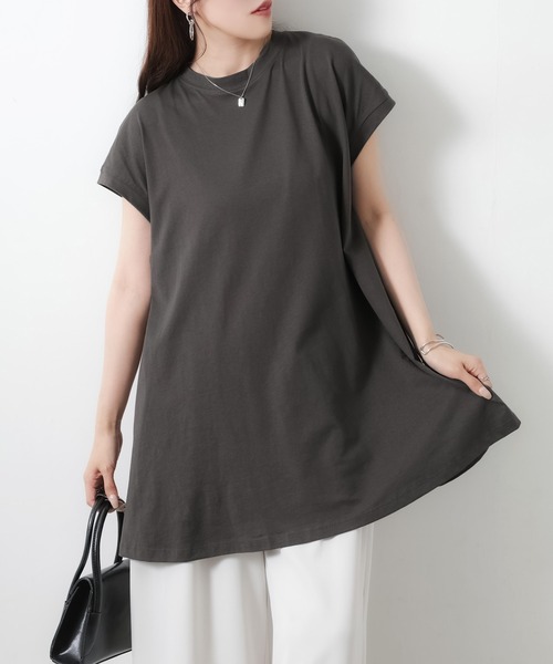 Riberry（リベリー）の「【接触冷感】ミドル丈コットンフレアTシャツ（Tシャツ/カットソー・レディース・オフホワイト/チャコールグレー/ブラック・MEDIUM）」の15枚目の写真