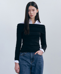 ウィメンズ テンセル ターンダウン オフショルダー 長袖Tシャツ [ブラック]
