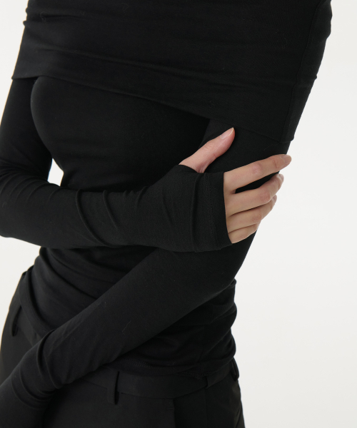MUSINSA STANDARD WOMAN（ムシンサスタンダードウーマン）の「ウィメンズ テンセル ターンダウン オフショルダー 長袖Tシャツ [ブラック]（Tシャツ/カットソー・レディース・その他・LARGE/MEDIUM/SMALL/X-SMALL）」の8枚目の写真