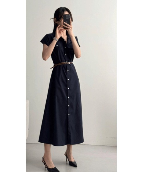 FAVORITO(ファヴォリート)の「ベルト付きシャツワンピース(シャツワンピース・レディース・オフホワイト/ネイビー・F)」の14枚目の写真