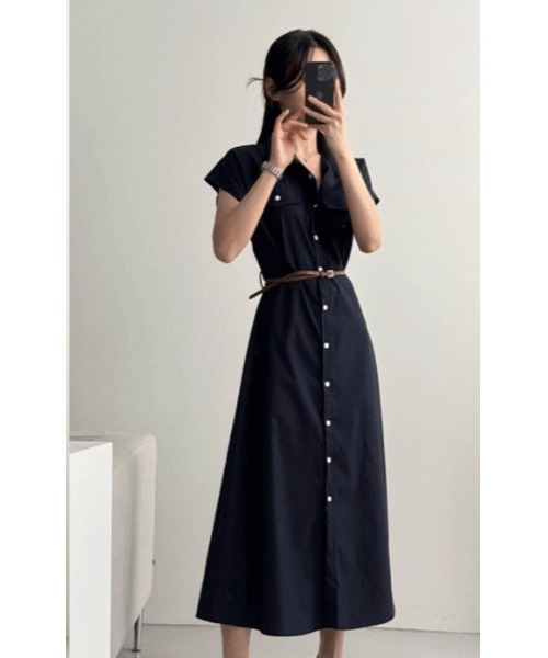 FAVORITO(ファヴォリート)の「ベルト付きシャツワンピース(シャツワンピース・レディース・オフホワイト/ネイビー・F)」の13枚目の写真