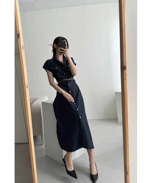 FAVORITO(ファヴォリート)の「ベルト付きシャツワンピース(シャツワンピース・レディース・オフホワイト/ネイビー・F)」の15枚目の写真
