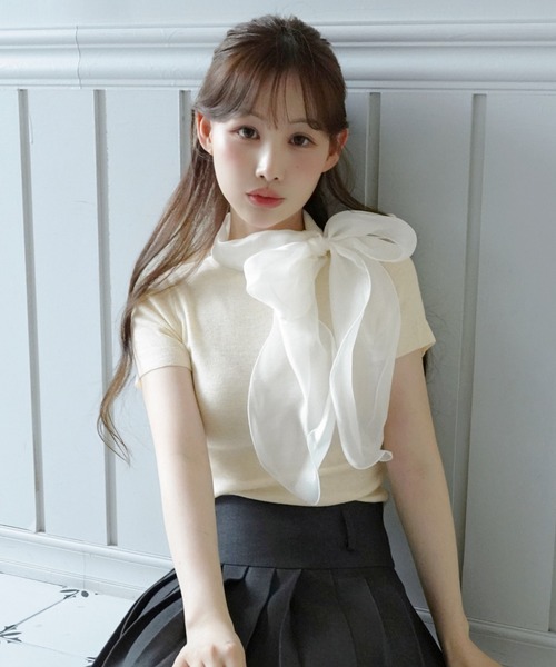 M'S GRACY 半袖ニット リボン装飾 40サイズ ご専用☆ エムズグレイシー 半袖ニット音符♪リボンニット2点