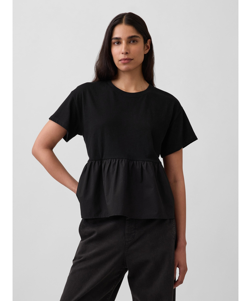 GAP(ギャップ)の「オーガニックコットン オーバーサイズ ミックスメディア ティアードTシャツ(Tシャツ/カットソー・レディース・ブラック/ホワイト・XXS/XL/M/XS/S/L)」の2枚目の写真