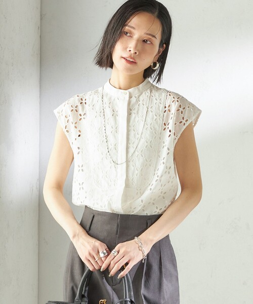 SHIPS（シップス）の「〈手洗い可能〉綿 刺繍 レース フレンチスリーブ ブラウス（シャツ/ブラウス・レディース・ホワイト/ブラック・ONE SIZE）」の21枚目の写真